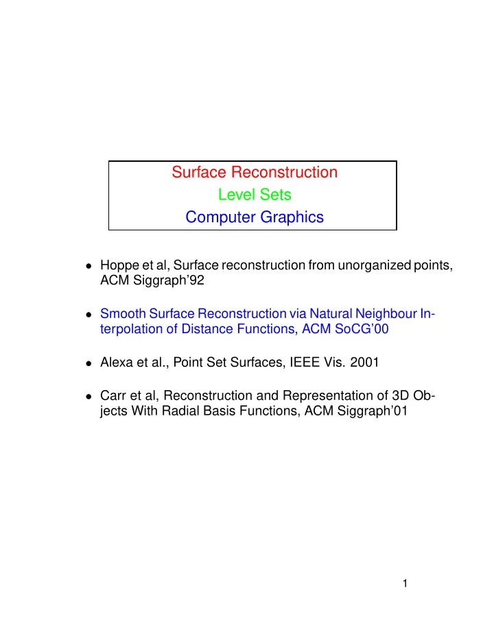 surface reconstruction level sets computer graphics