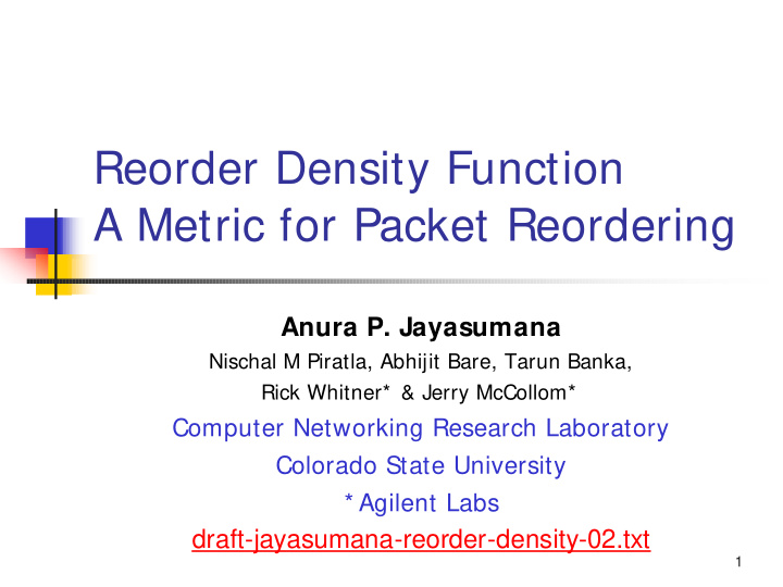 reorder density function a metric for packet reordering