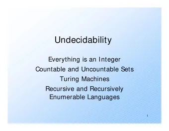 Undecidability  Everything is an Integer  Countable and Uncountable Sets  Turing Machines