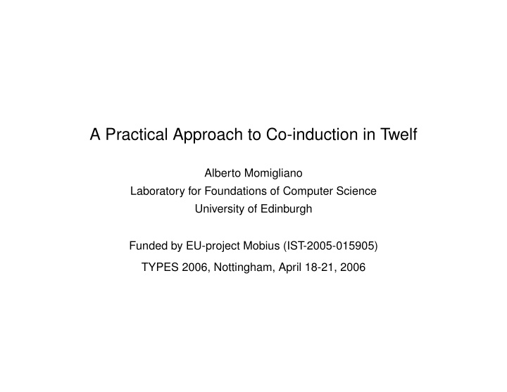 a practical approach to co induction in twelf