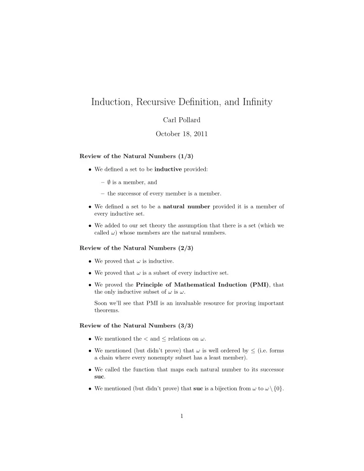 induction recursive definition and infinity