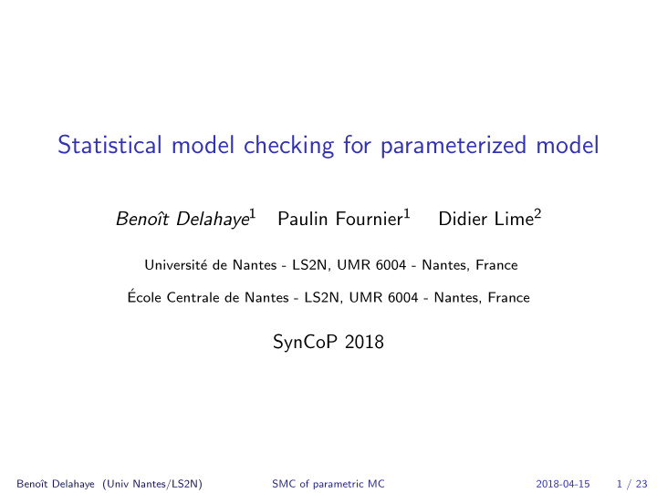 statistical model checking for parameterized model