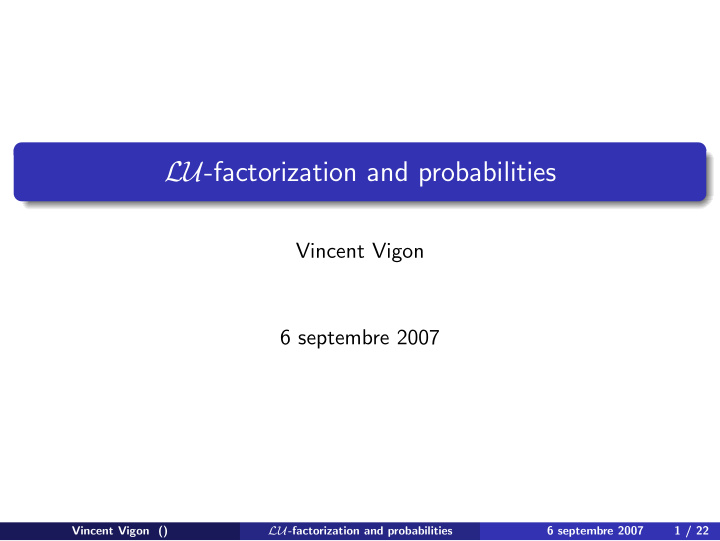 lu factorization and probabilities