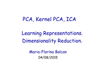 PCA, Kernel PCA, ICA  Learning Representations.  Dimensionality Reduction.  Maria-Florina Balcan