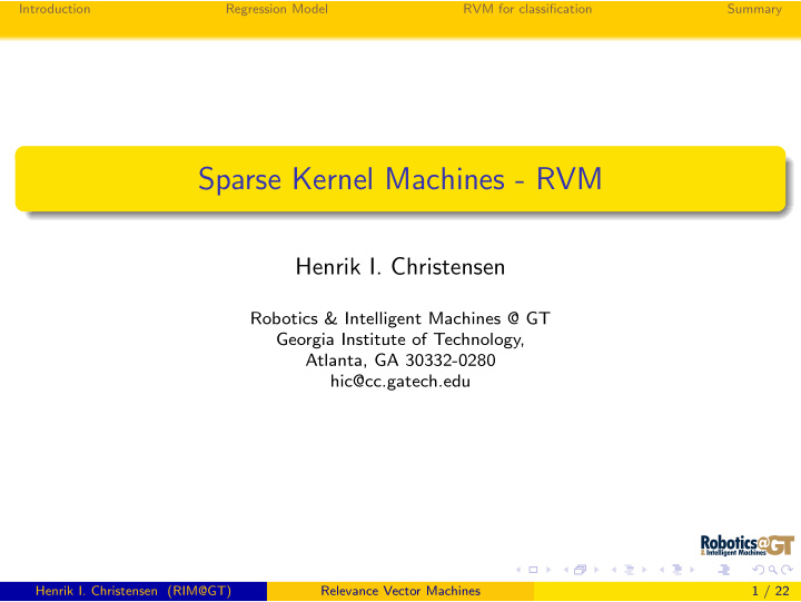 sparse kernel machines rvm