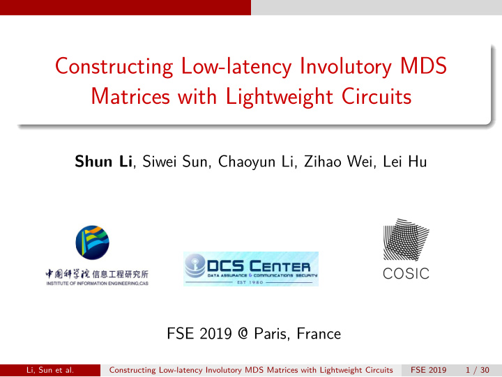 constructing low latency involutory mds matrices with