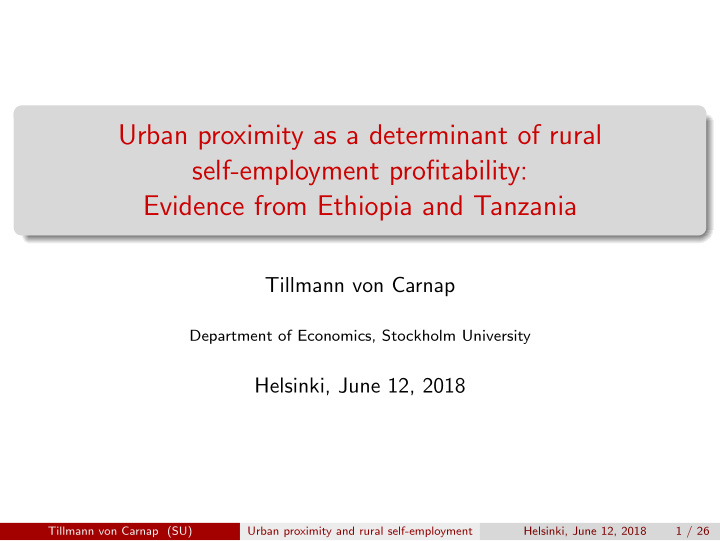 urban proximity as a determinant of rural self employment