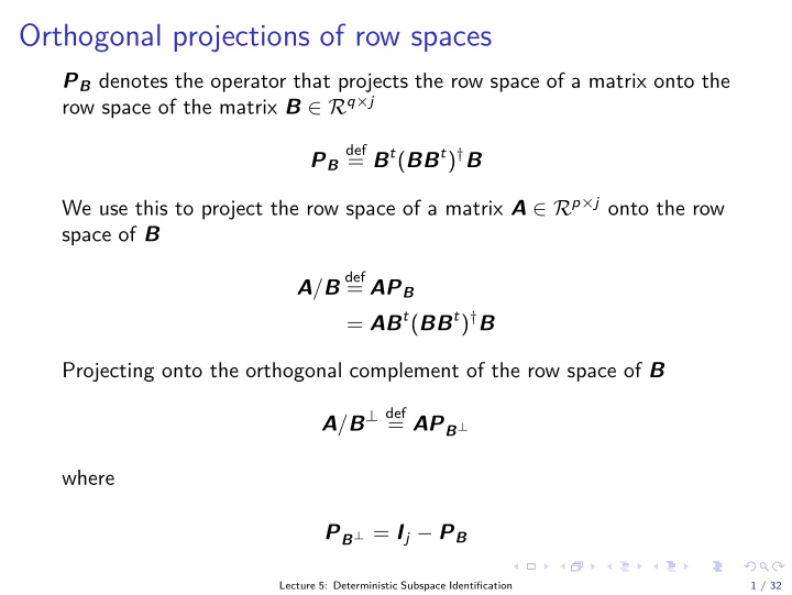 orthogonal projections of row spaces