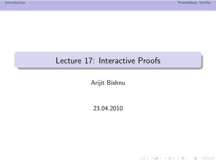 lecture 17 interactive proofs