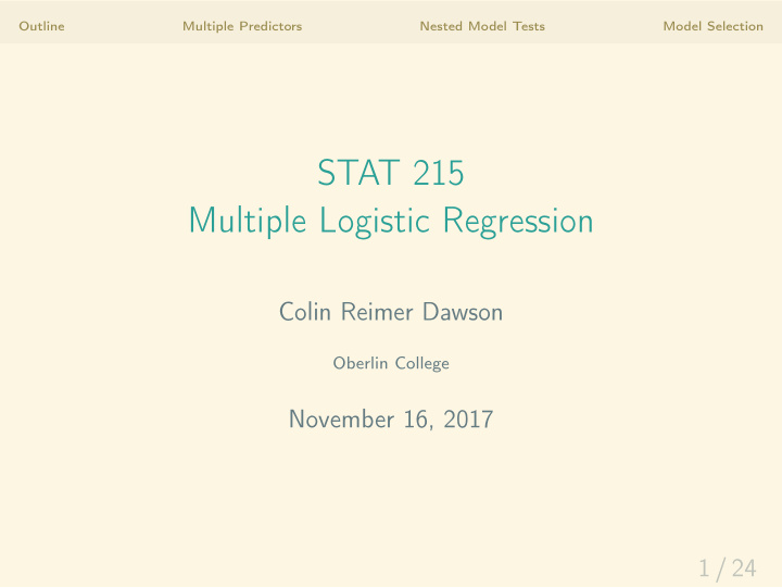 stat 215 multiple logistic regression