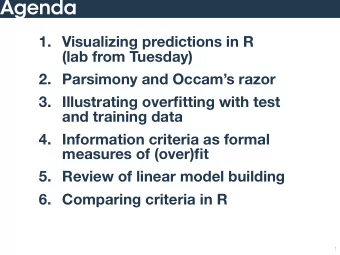 Agenda 1. Visualizing predictions in R   (lab from Tuesday)  2. Parsimony and Occams razor