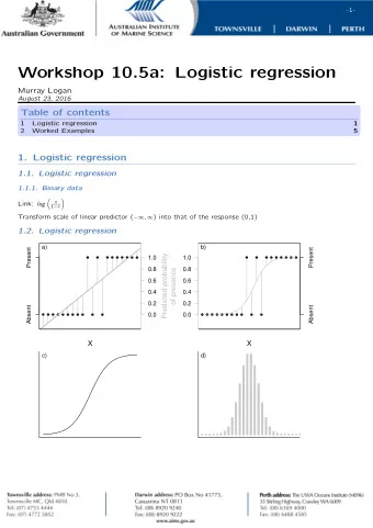 Workshop 10.5a: Logistic regression  Murray Logan  August 23, 2016  Table of contents  1  Logistic