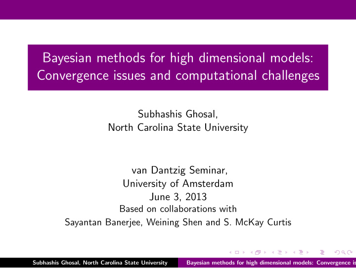 bayesian methods for high dimensional models convergence