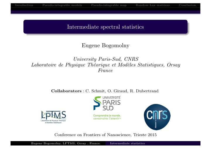 intermediate spectral statistics eugene bogomolny