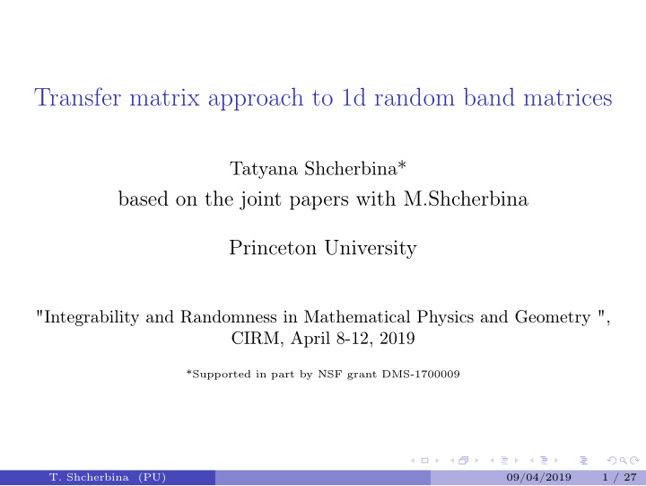 transfer matrix approach to 1d random band matrices