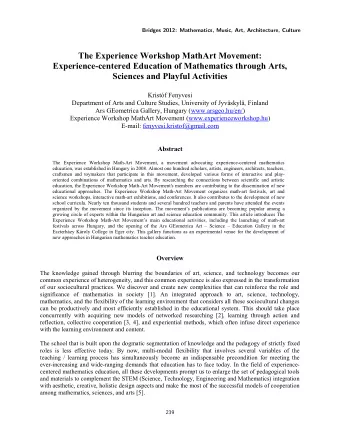 The Experience Workshop MathArt Movement:  Experience-centered Education of Mathematics through