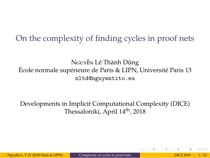 on the complexity of fjnding cycles in proof nets