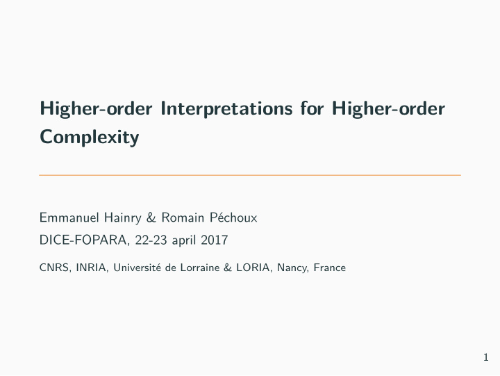 higher order interpretations for higher order complexity