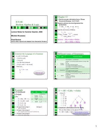 Chapter 12  How do you get a derivation from a  Phrase  Structured Grammar  GV,T,S,P
