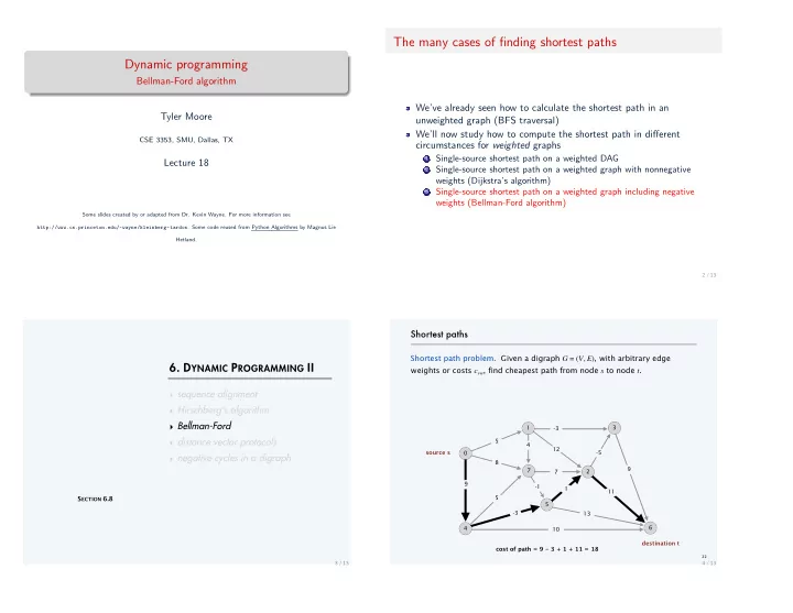 the many cases of fi nding shortest paths dynamic