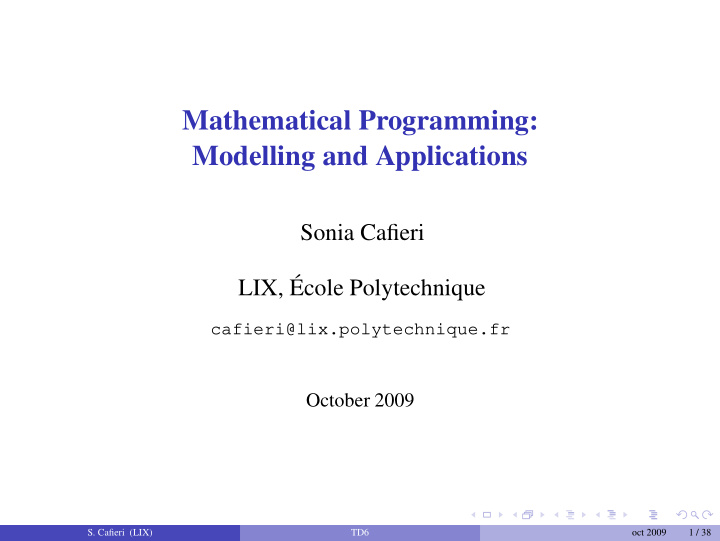 mathematical programming modelling and applications