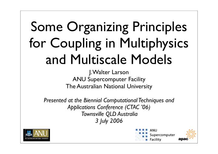 some organizing principles for coupling in multiphysics