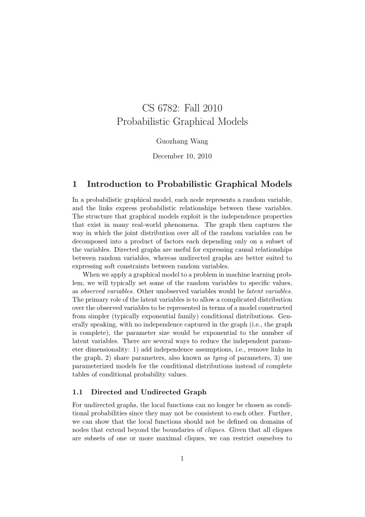 cs 6782 fall 2010 probabilistic graphical models