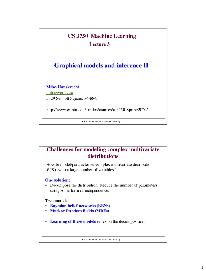 graphical models and inference ii