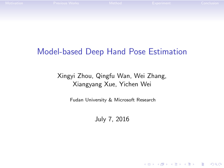 model based deep hand pose estimation