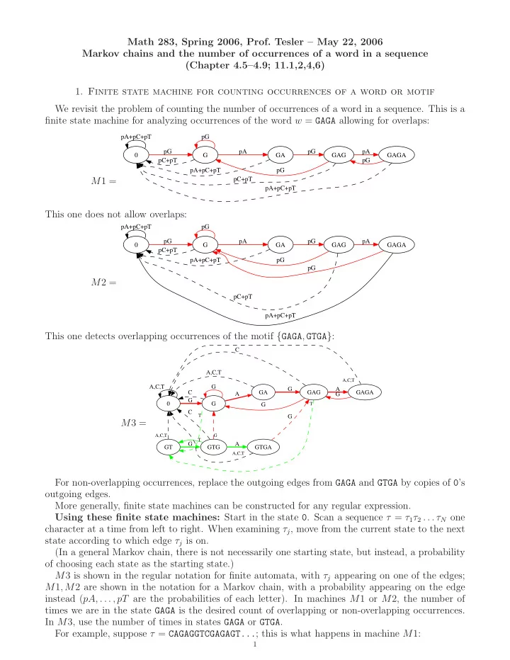 math 283 spring 2006 prof tesler may 22 2006 markov