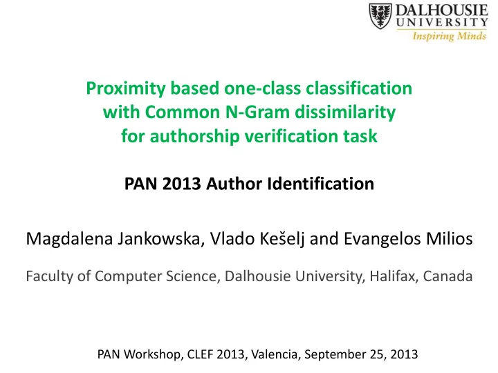 proximity based one class classification with common n