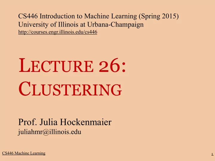 l ecture 26 c lustering