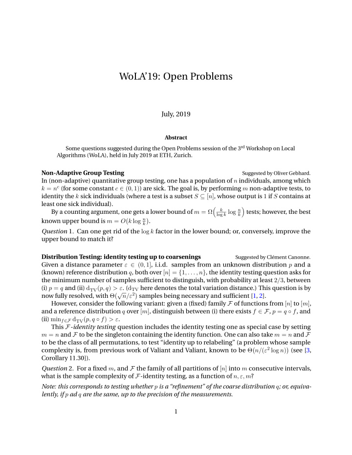 wola 19 open problems