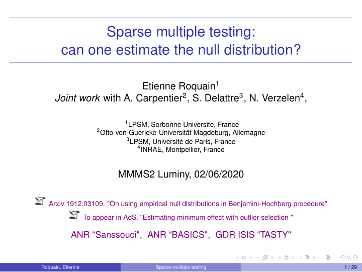sparse multiple testing can one estimate the null