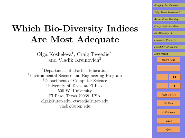 which bio diversity indices
