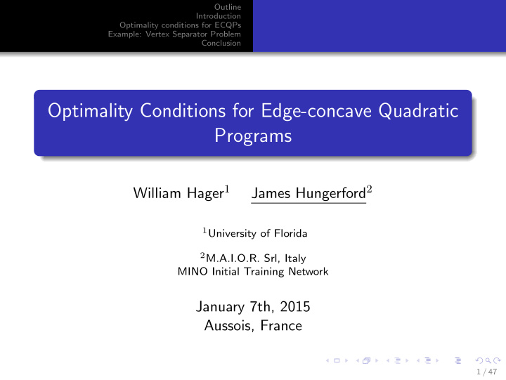 optimality conditions for edge concave quadratic programs