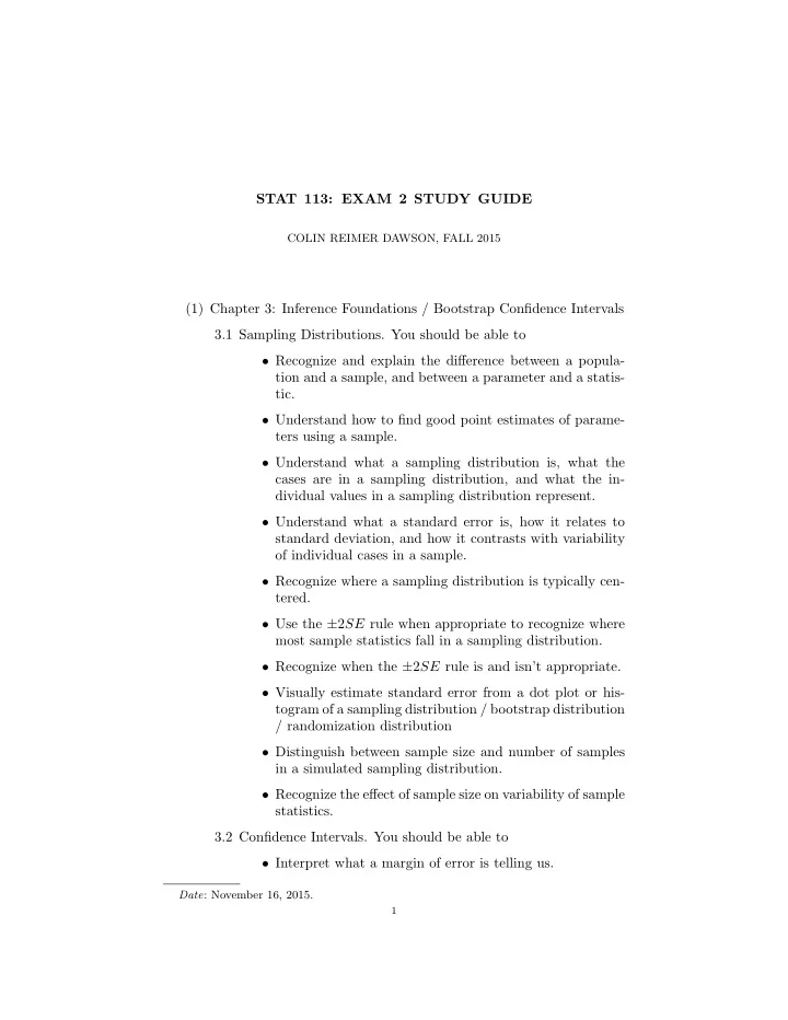 stat 113 exam 2 study guide