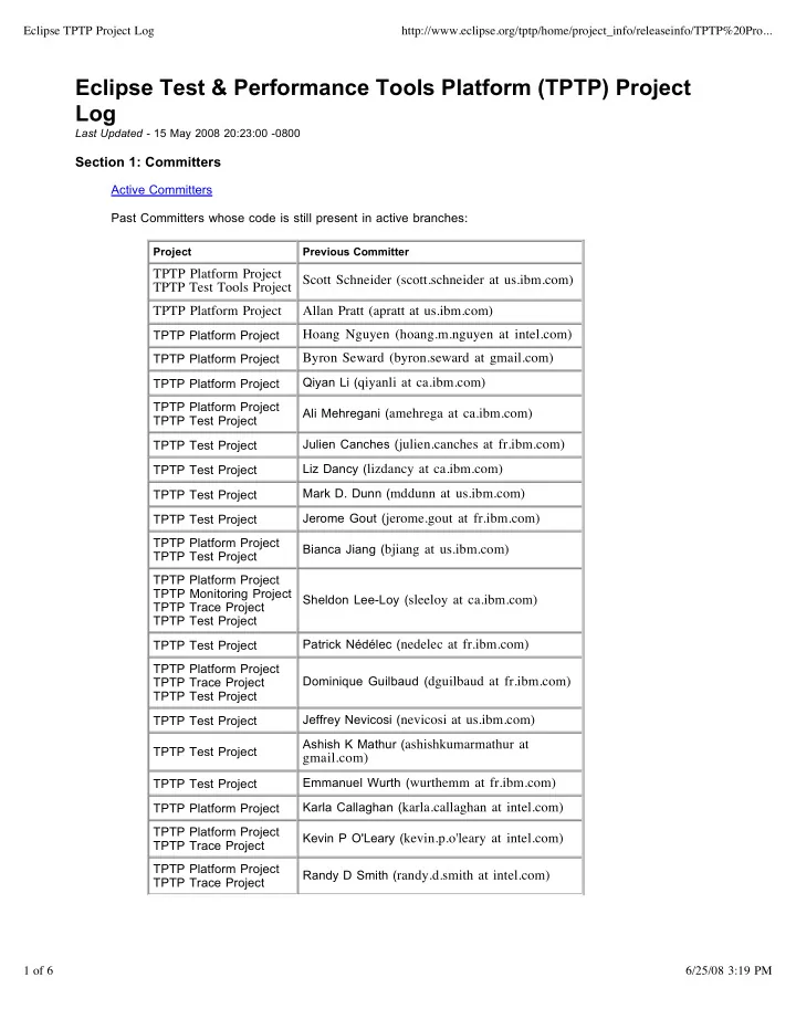 eclipse test performance tools platform tptp project log