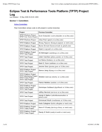 Eclipse Test &amp; Performance Tools Platform (TPTP) Project  Log Last Updated - 15 May 2008