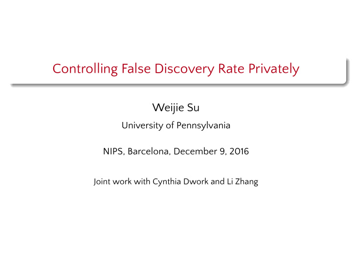 controlling false discovery rate privately