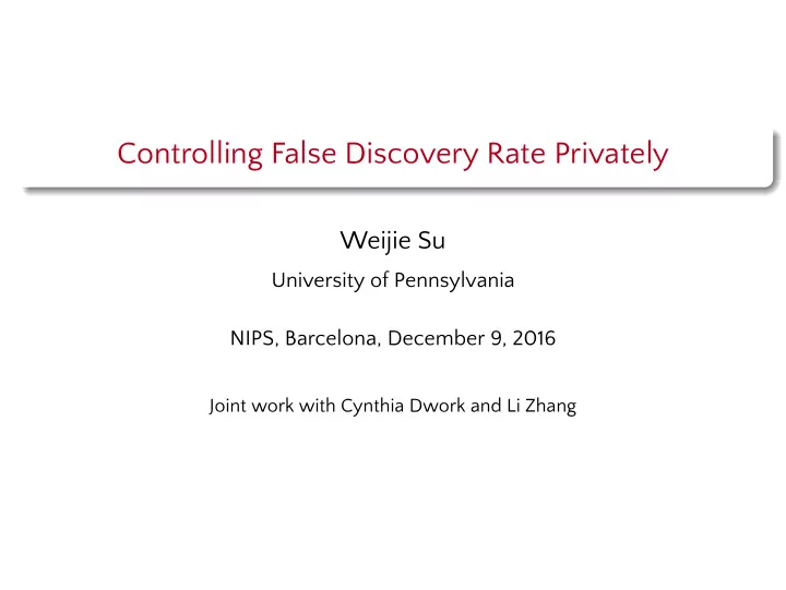 controlling false discovery rate privately