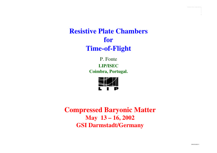 resistive plate chambers for time of flight
