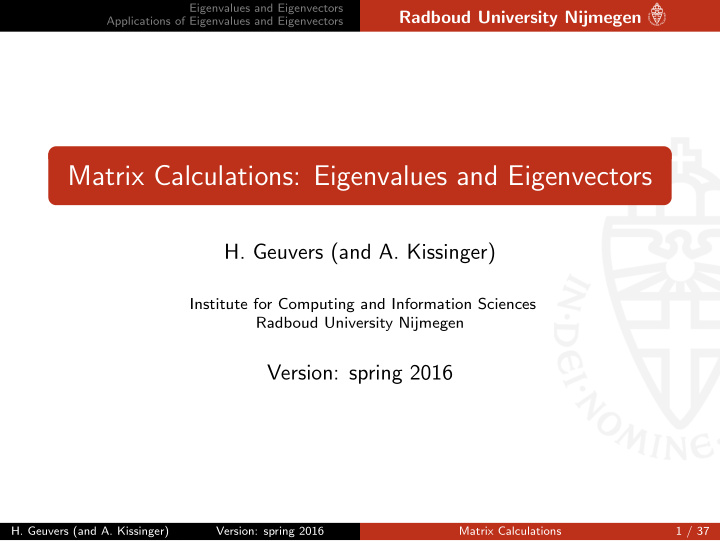 matrix calculations eigenvalues and eigenvectors