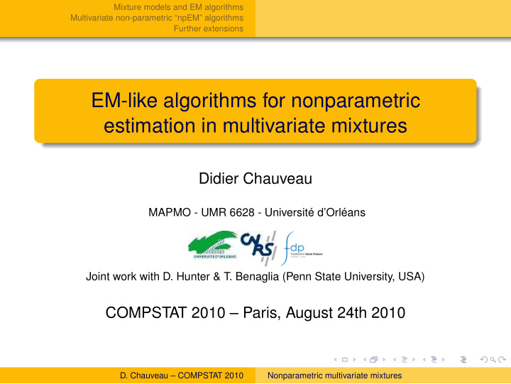 em like algorithms for nonparametric estimation in