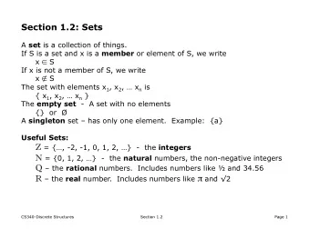 N  Z  Q  R  CS340-Discrete Structures  Section 1.2  Page 2 Power Sets:  The power set of a