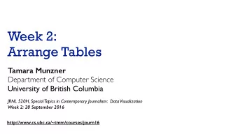 Week 2:   Arrange Tables  Tamara Munzner  Department of Computer Science  University of British