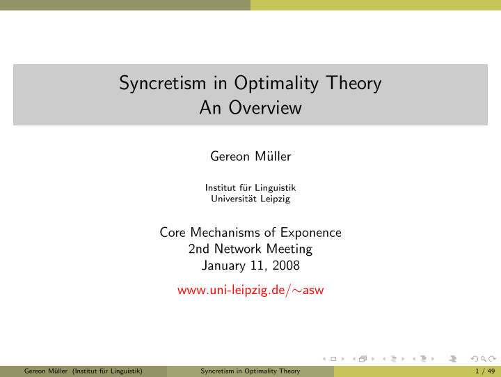 syncretism in optimality theory an overview