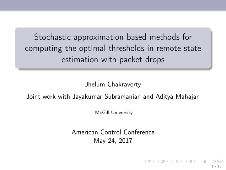 stochastic approximation based methods for computing the