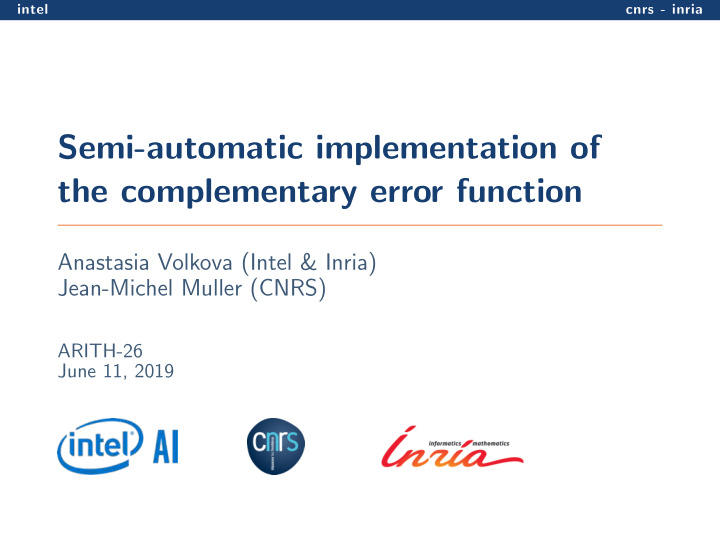 semi automatic implementation of the complementary error