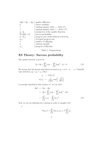 ES Theory: Success probability  The quality function is given by:  n  n     d k y k 2 ; d k